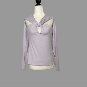 🤎 S 🤎 Top Cut Out Long Sleeve Ribbed Twist Low Cut Back Lilac​